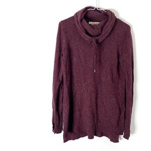 Max Studio 2-Ply 100% Cashmere Burgundy Wine Cowl Neck Sweater Thumbholes